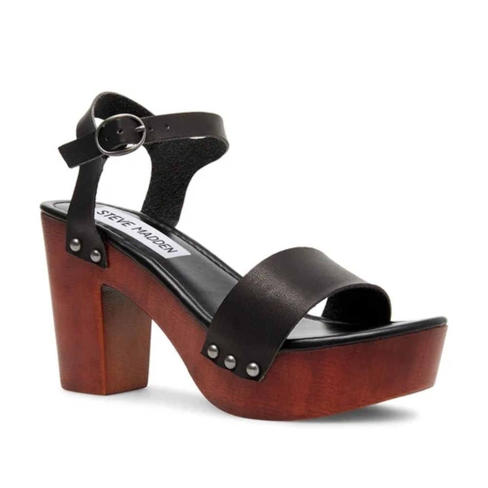 Steve Madden Luna Black Leat  Platform Heels Size 8